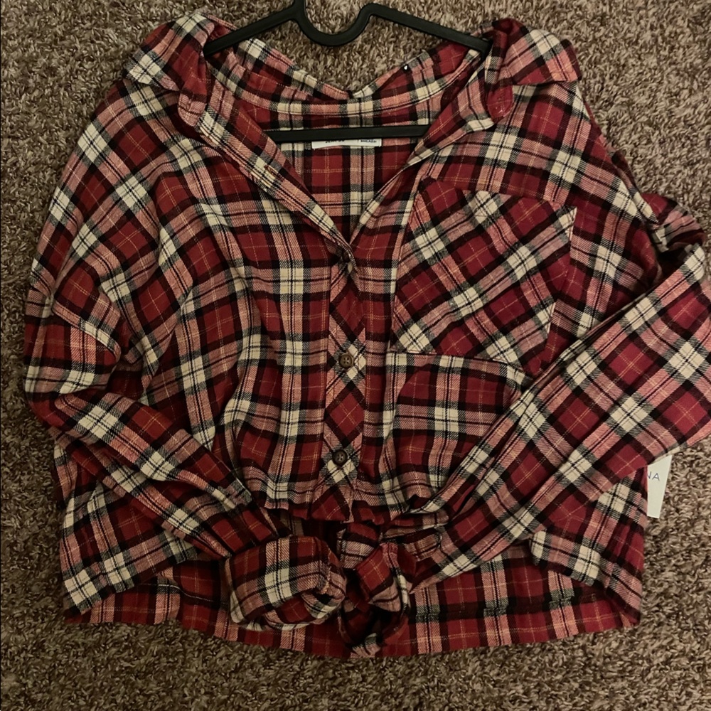 red plaid cropped flannel